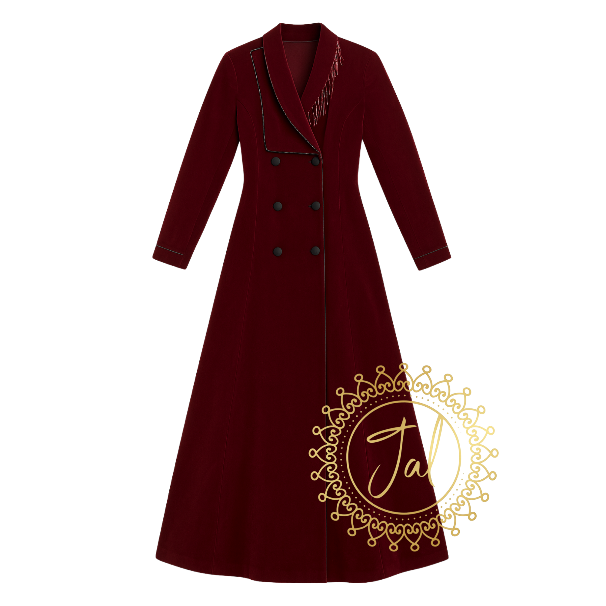 Maroon Velvet Crystal Button abaya_2