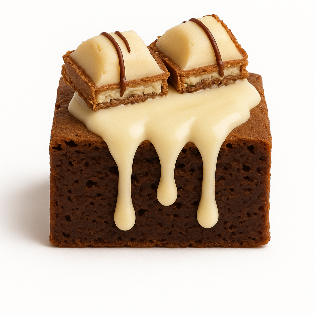 Brownie sauce chocolat blanc + morceaux Kinder Bueno white _0