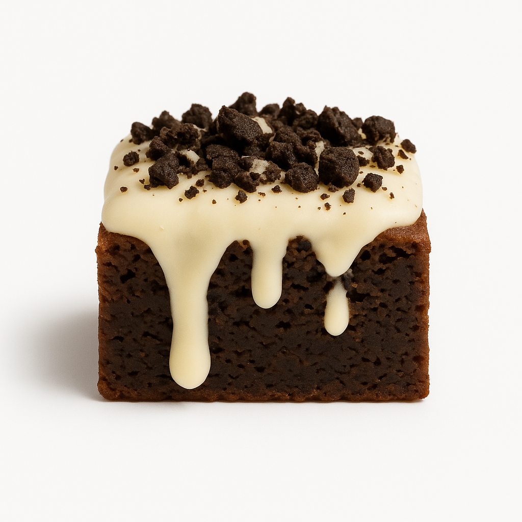 Brownie sauce chocolat blanc + brisures d'oreo