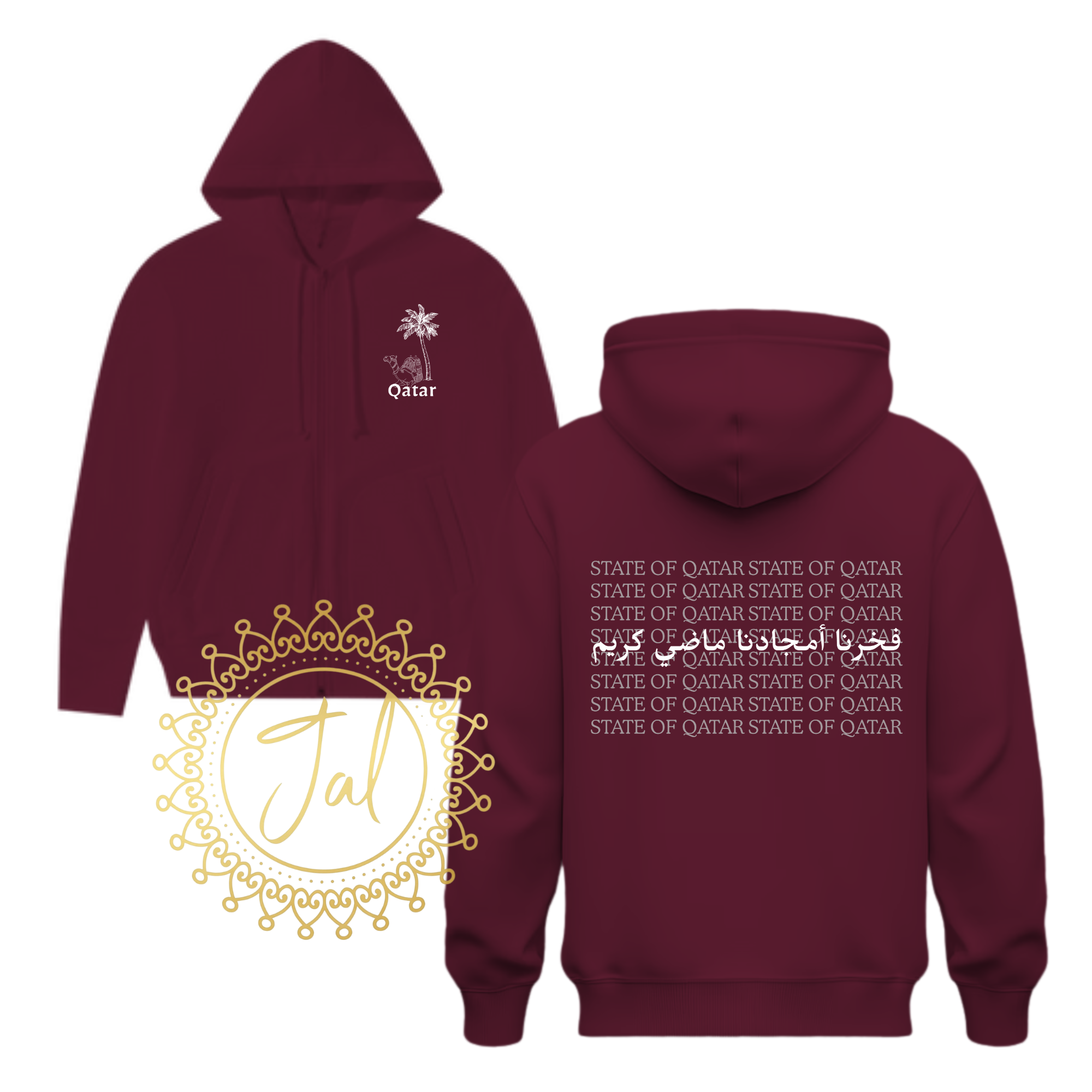 maroon Qatar printed zip up hoodie_2