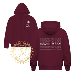 maroon Qatar printed zip up hoodie