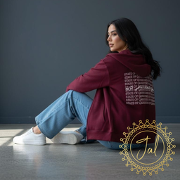 maroon Qatar printed zip up hoodie