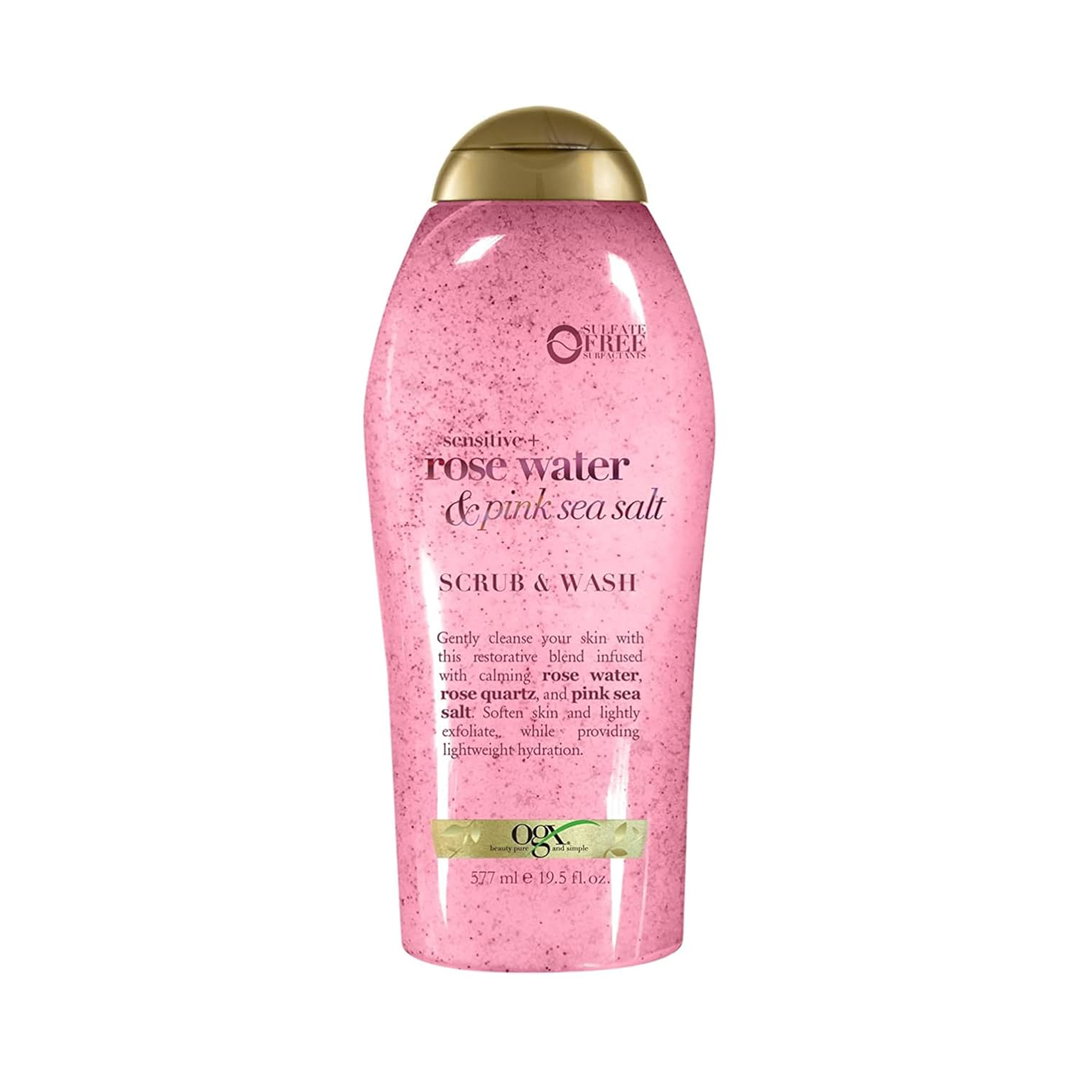 OGX Sensitive + Rose Water & Pink Sea Salt Exfoliating Body Scrub