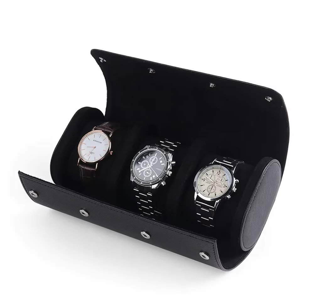 Black Leather watch Roll Case _2