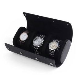Black Leather watch Roll Case 