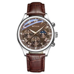 Men's Belt Fashion Quartz Watch Men Round Business - Brown