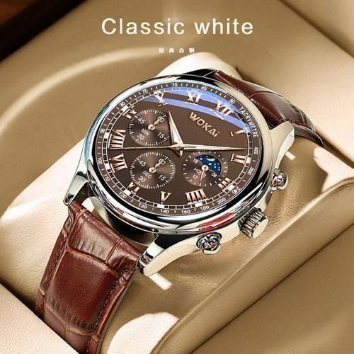 Men's Belt Fashion Quartz Watch Men Round Business - Brown_2