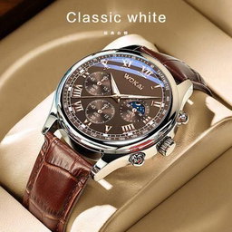 Men's Belt Fashion Quartz Watch Men Round Business - Brown