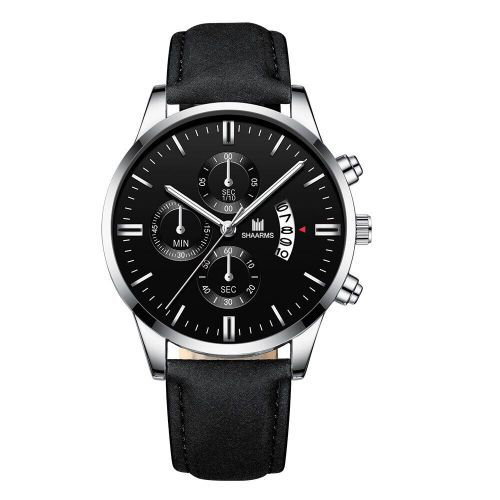 Men's Leather Wristwatch Business Waterproof_0