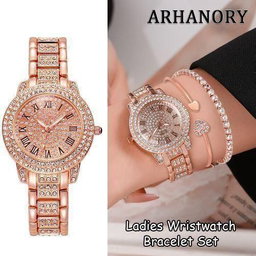 ARHANORY 3 In 1 Women's Wristwatch Bracelet Dating Set Quartz Watches