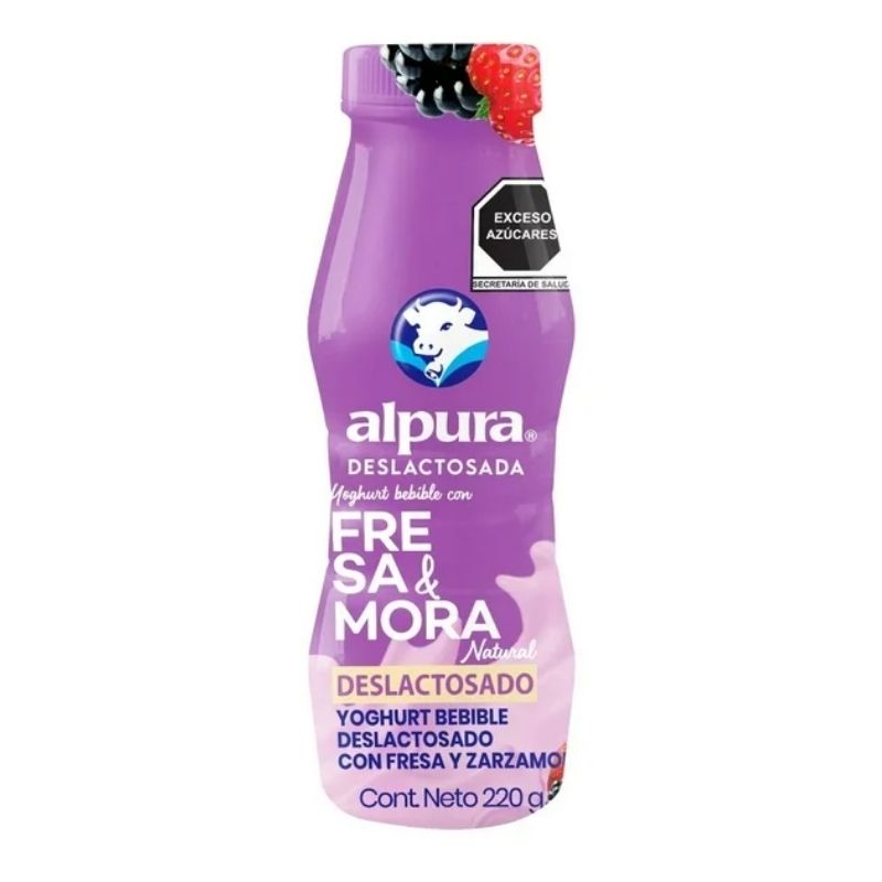 Yogurt Bebible Alpura Deslactosado Fresa y Mora 220g