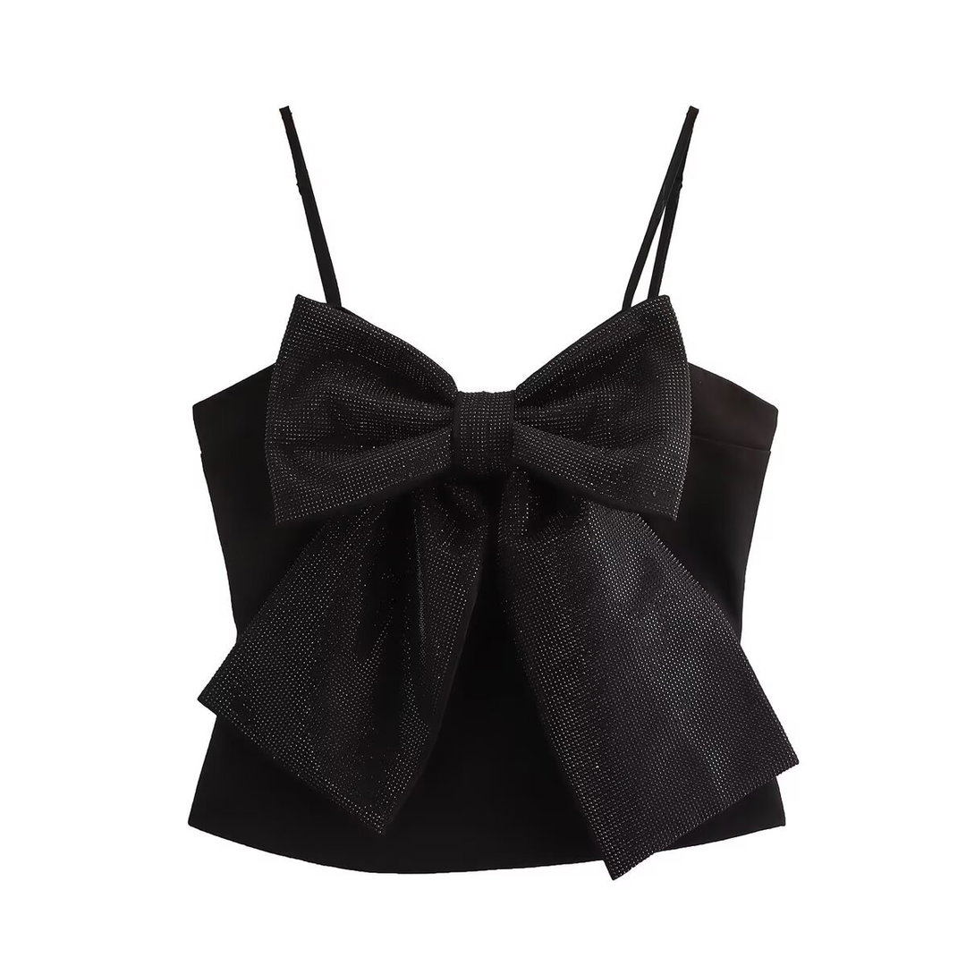Rhinestone Bow Vest Top