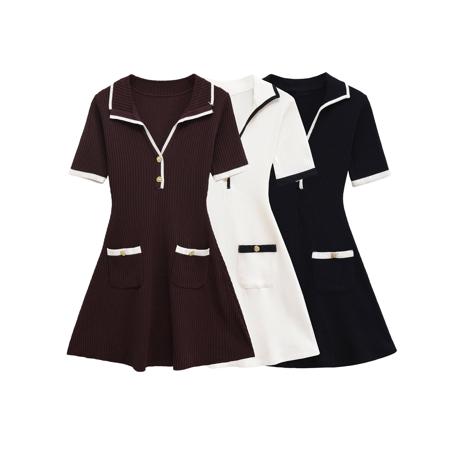 Blocked V-neck mini Skirt_0