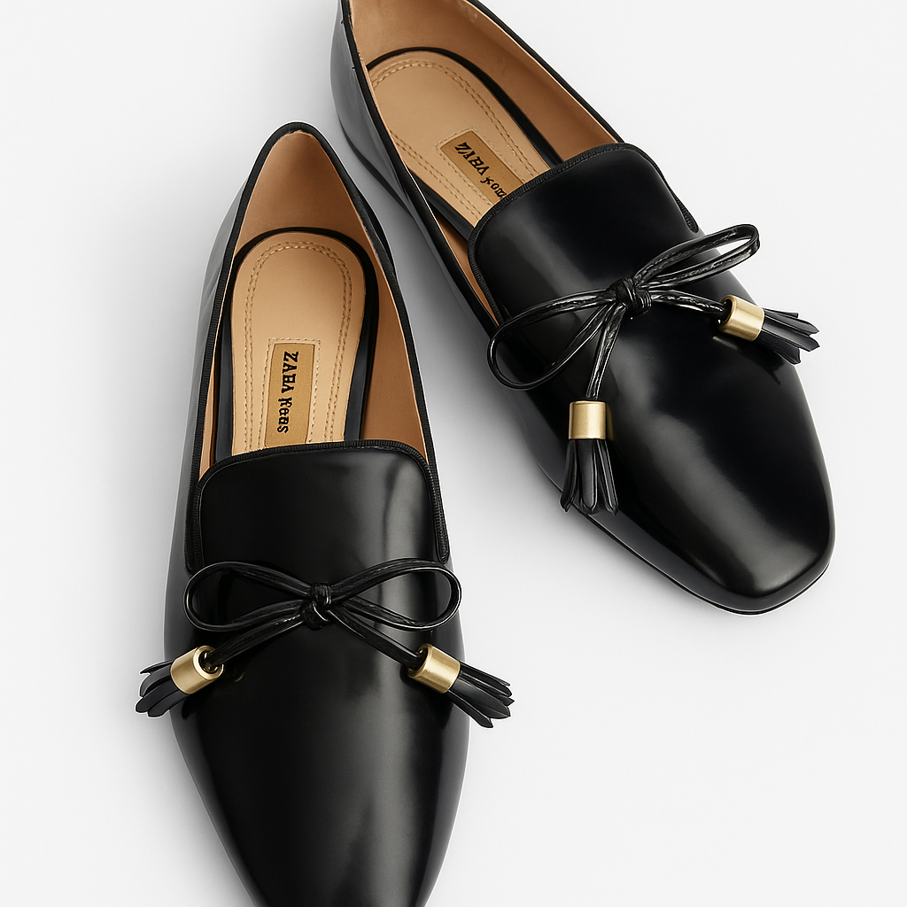 Mocasines negros con lazo y detalle dorado Zara Basic - Size 8