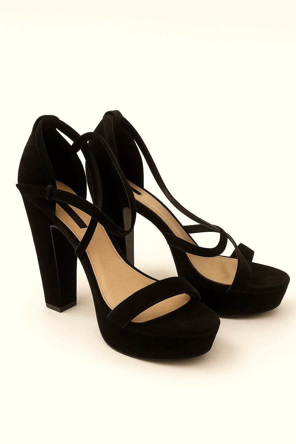 Tacones negros de plataforma con tiras cruzadas - Size 8