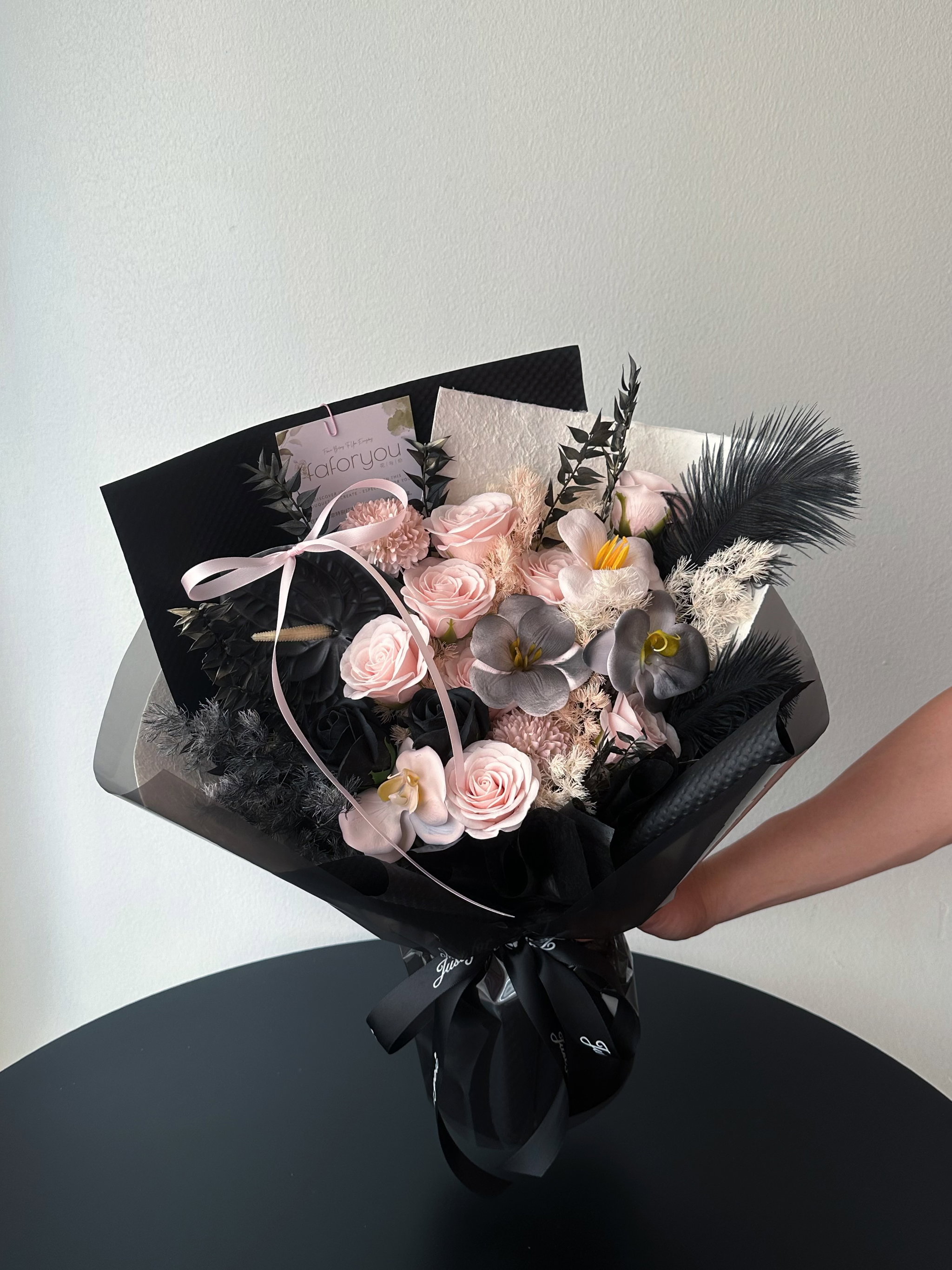 Black Pink Soap Flower Mixed  Bouquet  _1