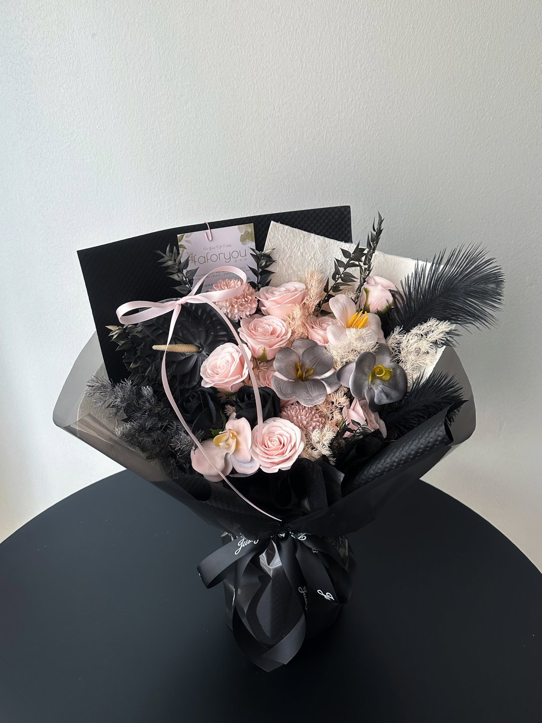 Black Pink Soap Flower Mixed Bouquet