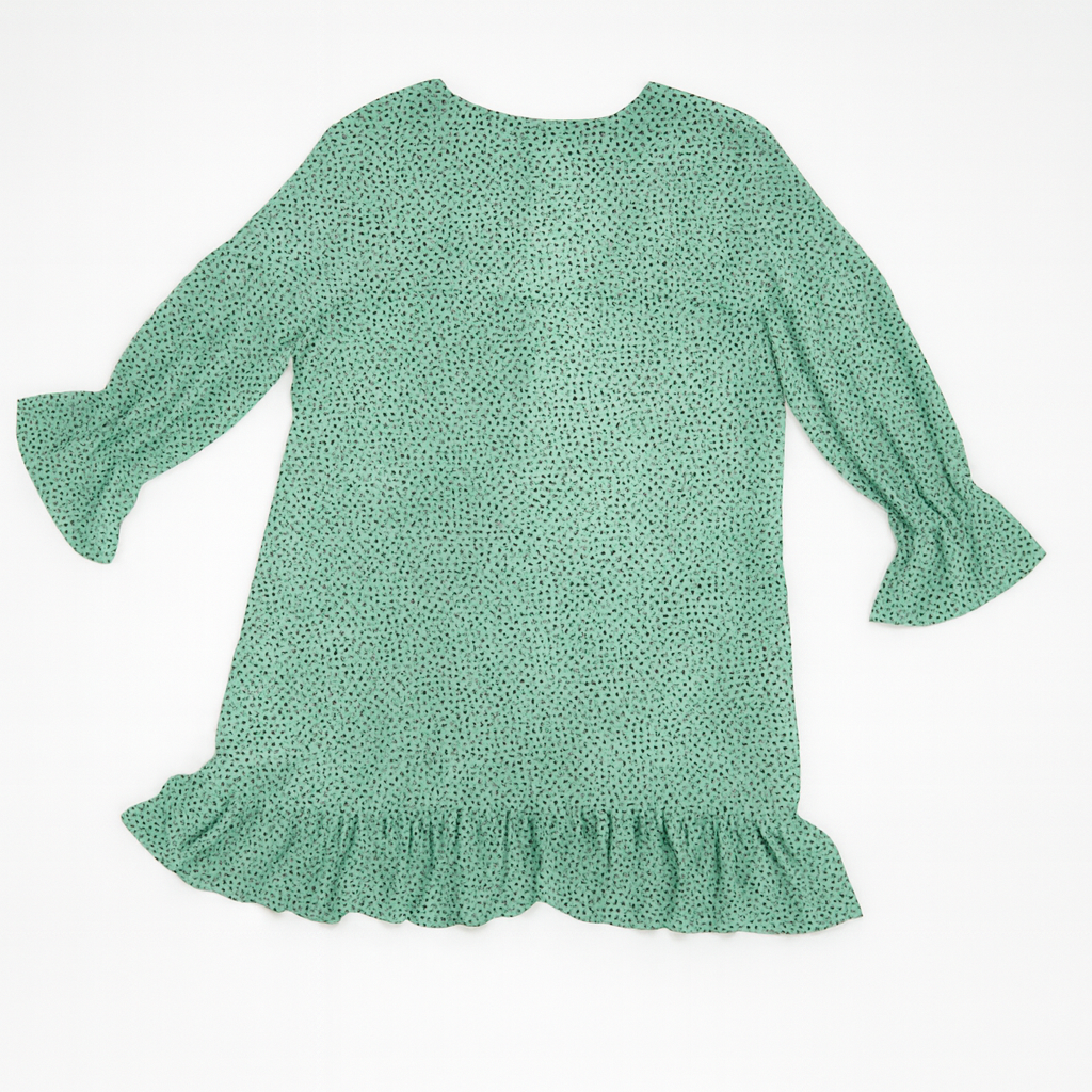 Vestido verde con mini estampado y volantes - Size 6_1