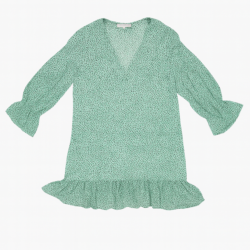 Vestido verde con mini estampado y volantes - Size 6