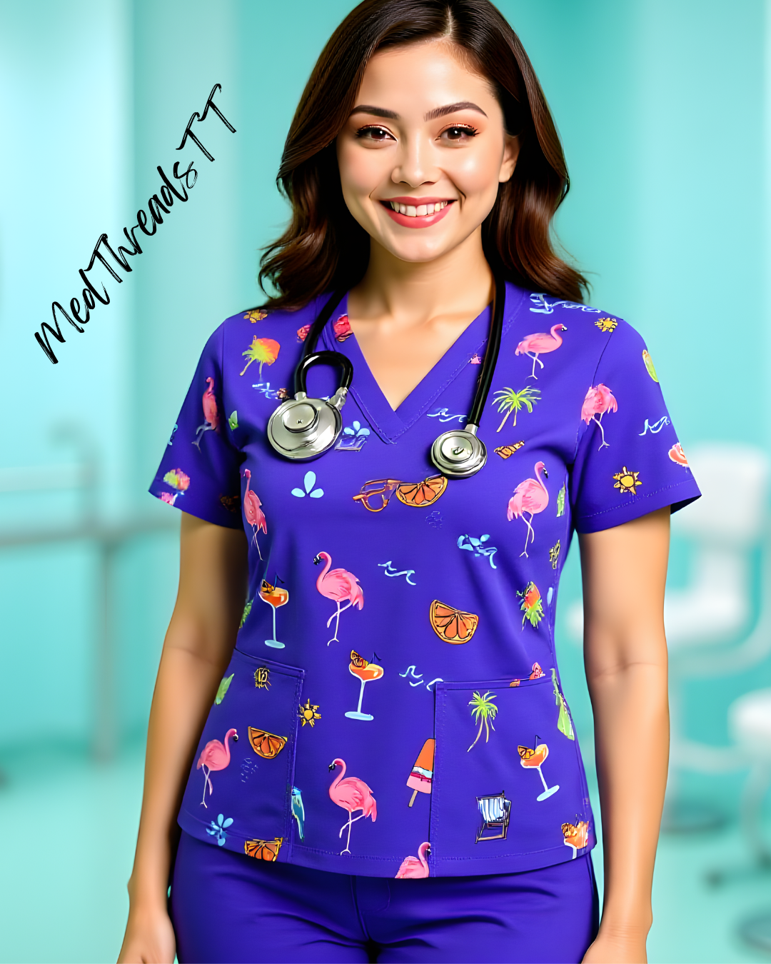 In The Tropics Printed Scrub Top_0
