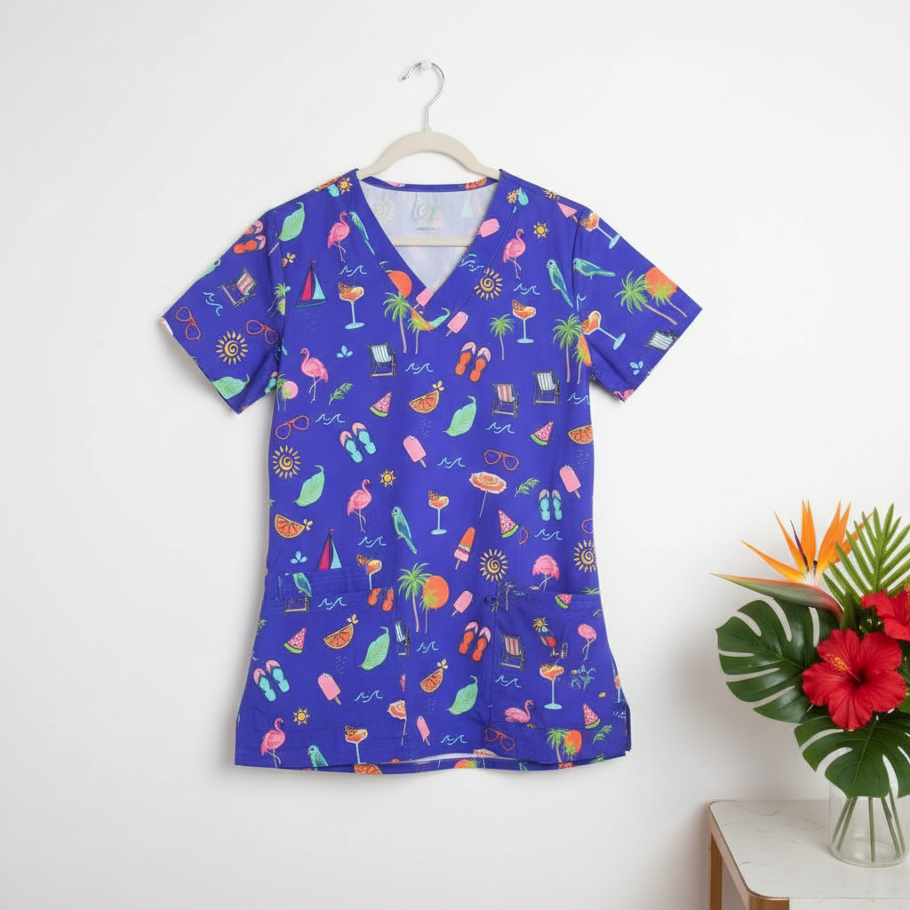 In The Tropics Printed Scrub Top_1