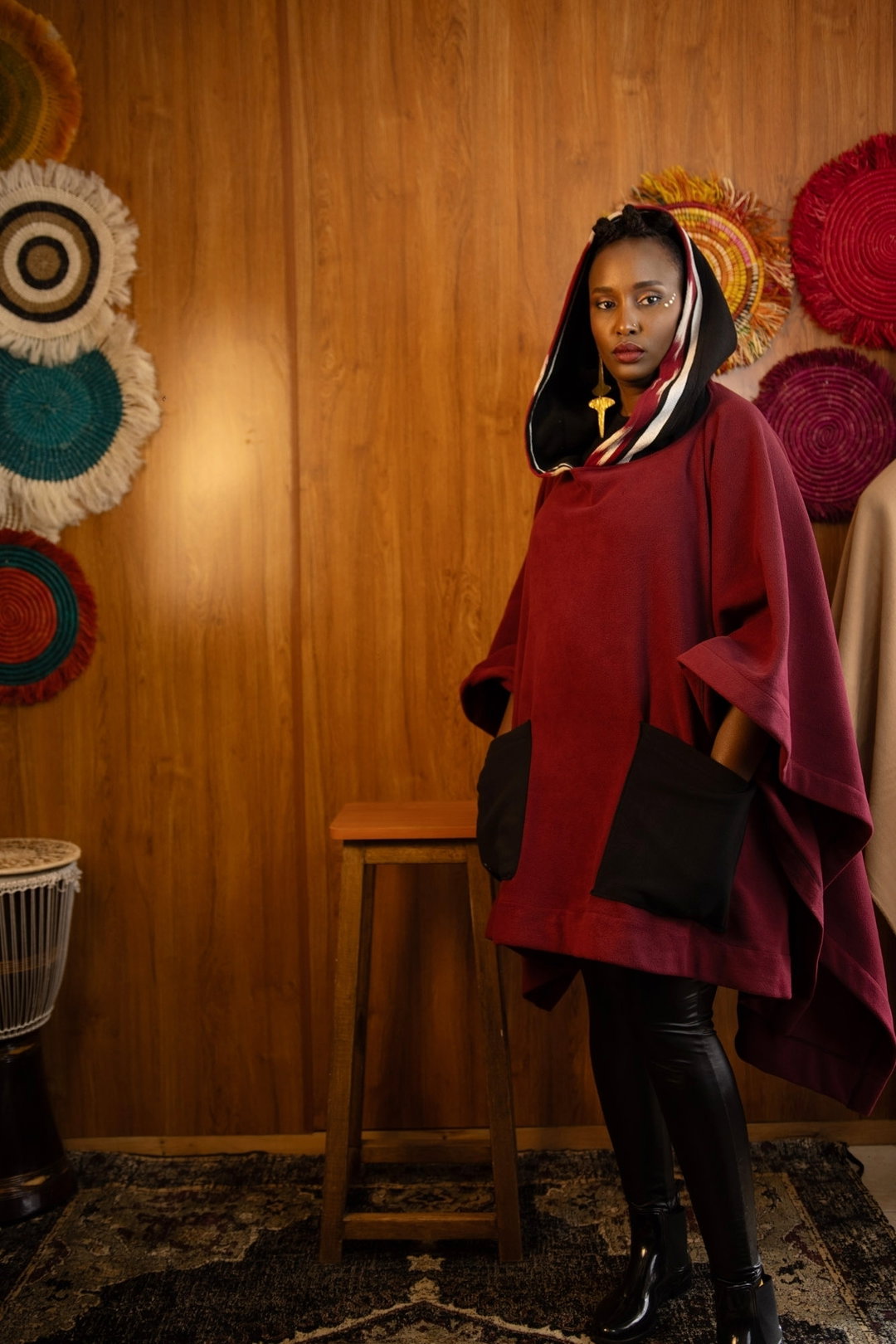 The Safari Poncho - Maroon 