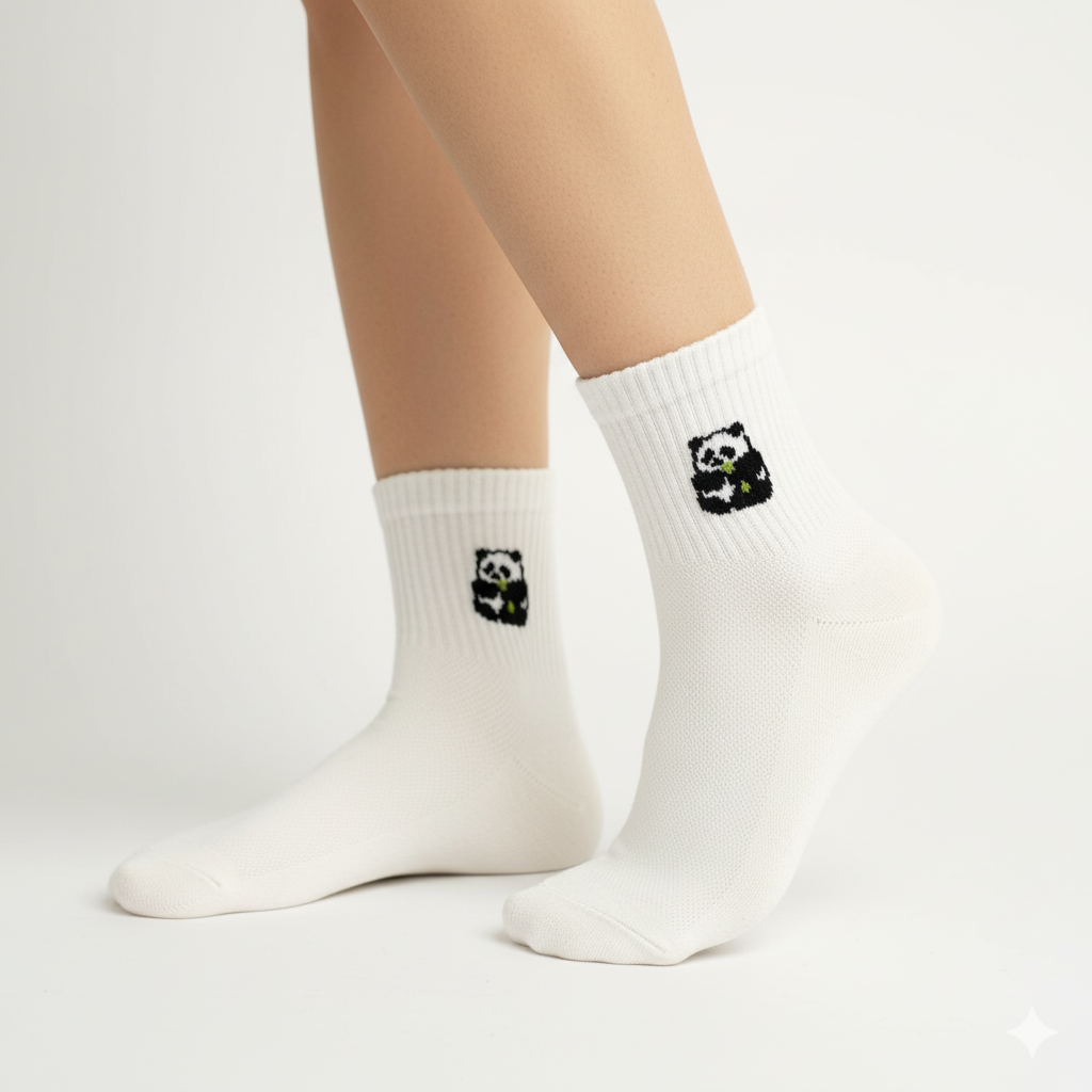 [10012] - 5 Pairs Women's Cotton Blend High-Cut Crew Socks – Breathable, Cute Motifs & Everyday Comfort_0