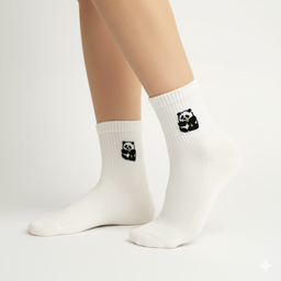 [10012] - 5 Pairs Women's Cotton Blend High-Cut Crew Socks – Breathable, Cute Motifs & Everyday Comfort