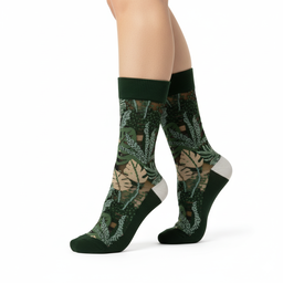 [10034] - 2 Pairs Women's High-Cotton High-Cut Crew Socks – Breathable, Cat/Floral Mix & Everyday Comfort