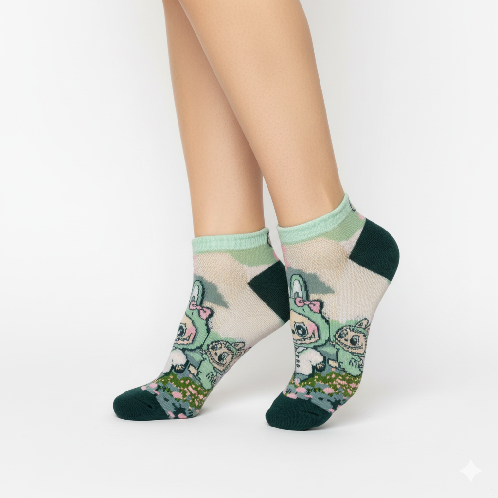 [10039] - 3 Pairs Women's High-Cotton Low-Cut Ankle Socks – Breathable, Stylish Graphic Motifs & Everyday Comfort