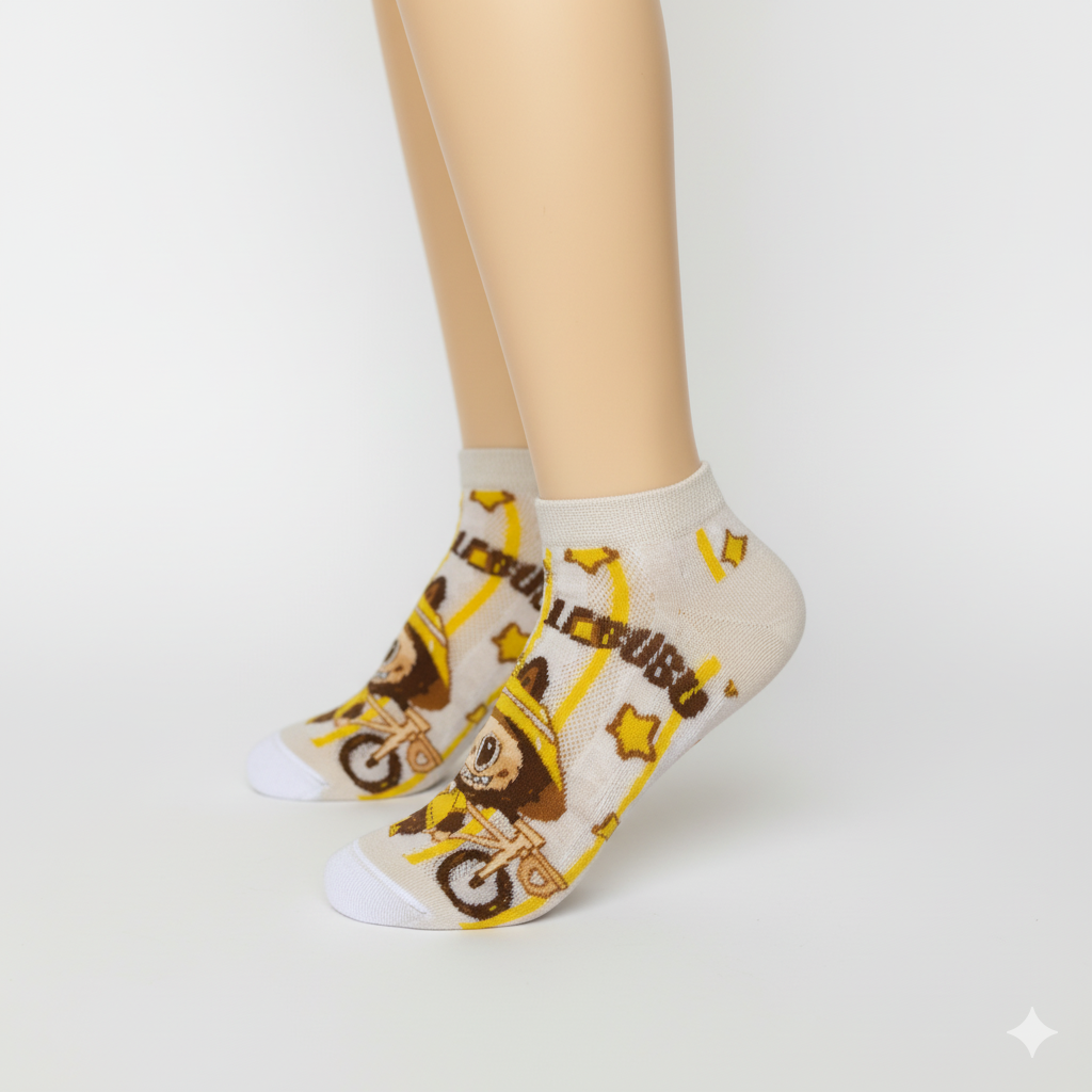 [10040] - 3 Pairs Women's High-Cotton Low-Cut Ankle Socks – Breathable, Assorted Graphic Motifs & Everyday Comfort_0