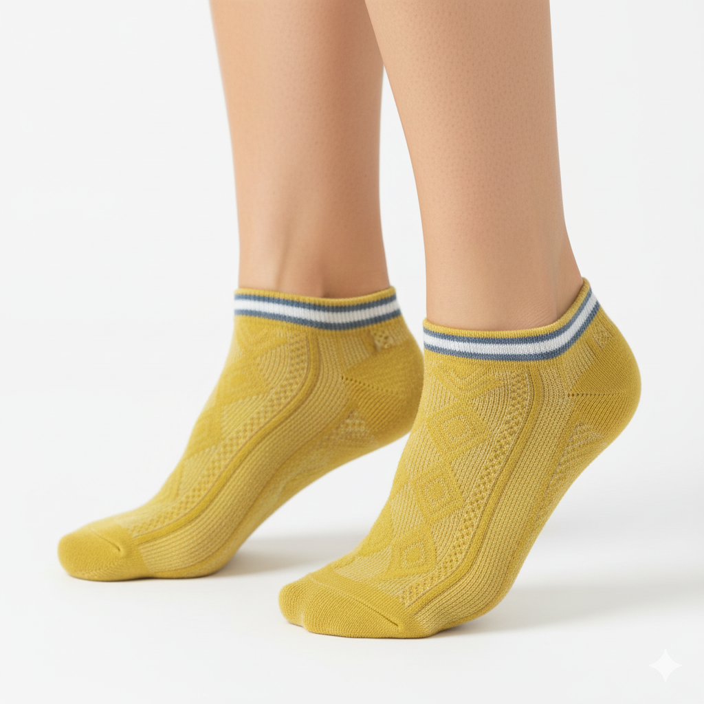 [10049] - 5 Pairs Women's Cotton Blend Low-Cut Ankle Socks – Breathable Dots/Stripes & Everyday Comfort