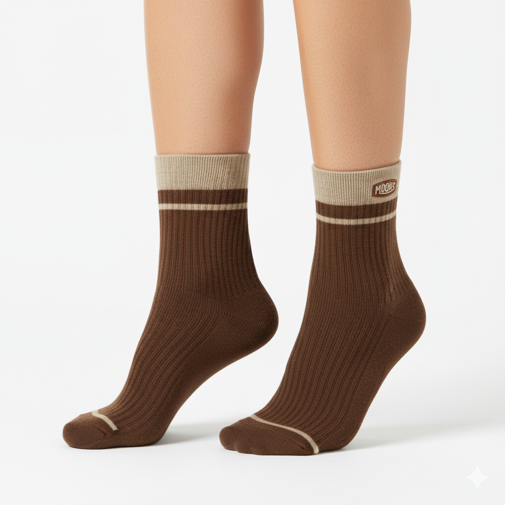 [10079] - 5 Pairs Men’s Cotton Blend High-Cut Crew Socks – Breathable Stripes/Plain & Everyday Comfort _0