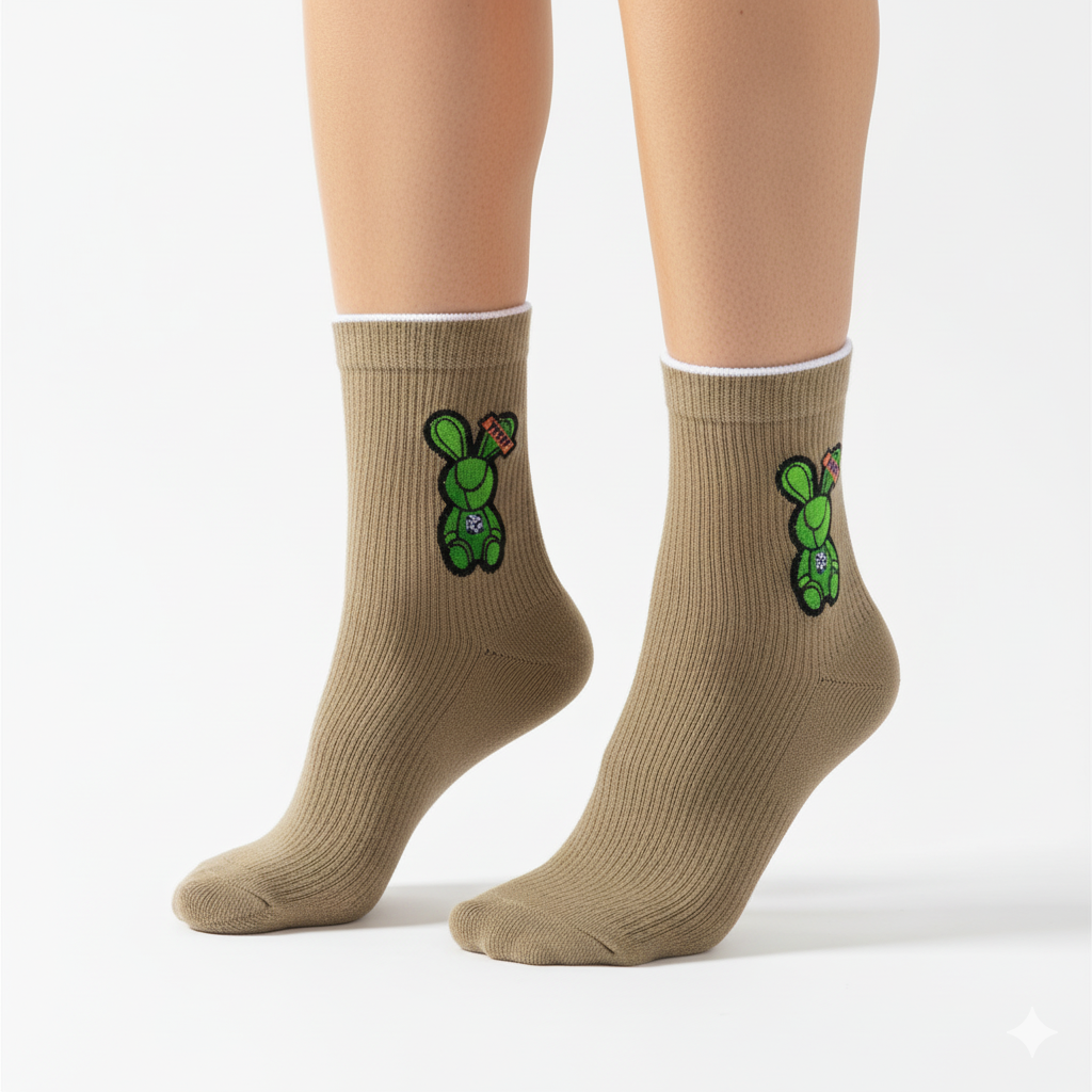 [10092] - 5 Pairs Women’s High-Cotton High-Cut Crew Socks – Breathable Shapes/Graphic Motifs _0