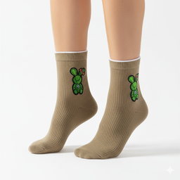 [10092] - 5 Pairs Women’s High-Cotton High-Cut Crew Socks – Breathable Shapes/Graphic Motifs 