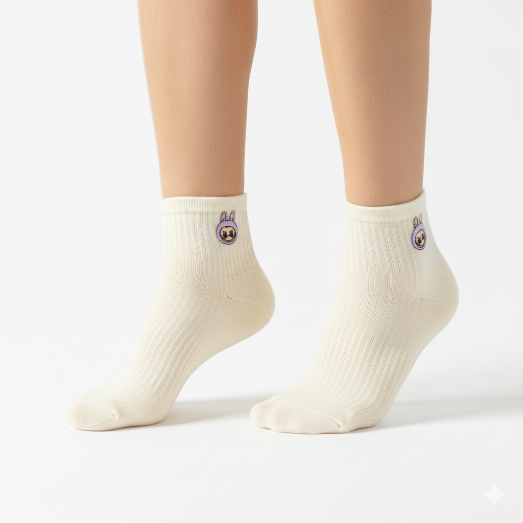 [10100B] - 5 Pairs Women’s Cotton Blend Crew Socks – Breathable Graphics/Embroidery & Everyday Comfort