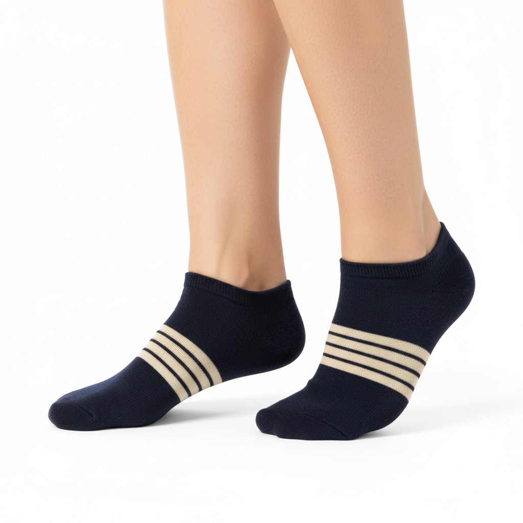 [10108] - 3 Pairs Men’s Cotton Blend Low-Cut Ankle Socks – Breathable Stripes/Plain & Comfort 