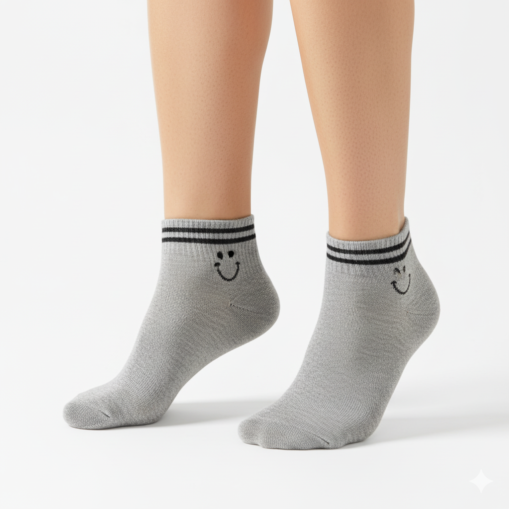 [10113] - 3 Pairs Men’s High-Cotton Low-Cut Ankle Socks – Breathable Stripes/Smile Icons _0