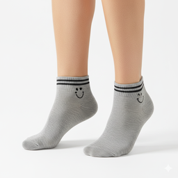 [10113] - 3 Pairs Men’s High-Cotton Low-Cut Ankle Socks – Breathable Stripes/Smile Icons 