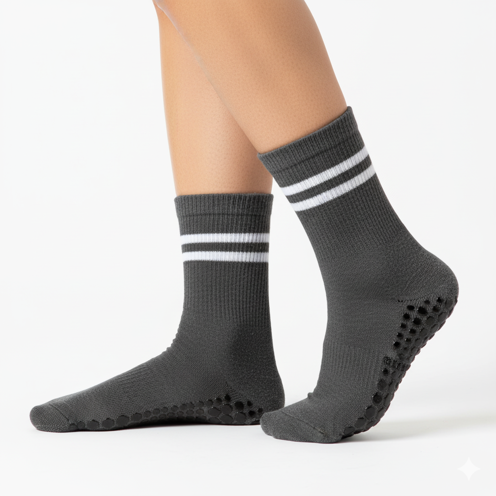 [10127] - 3 Pairs Women’s High-Cotton High-Cut Crew Socks – Breathable Stripes/Plain & Comfort _1