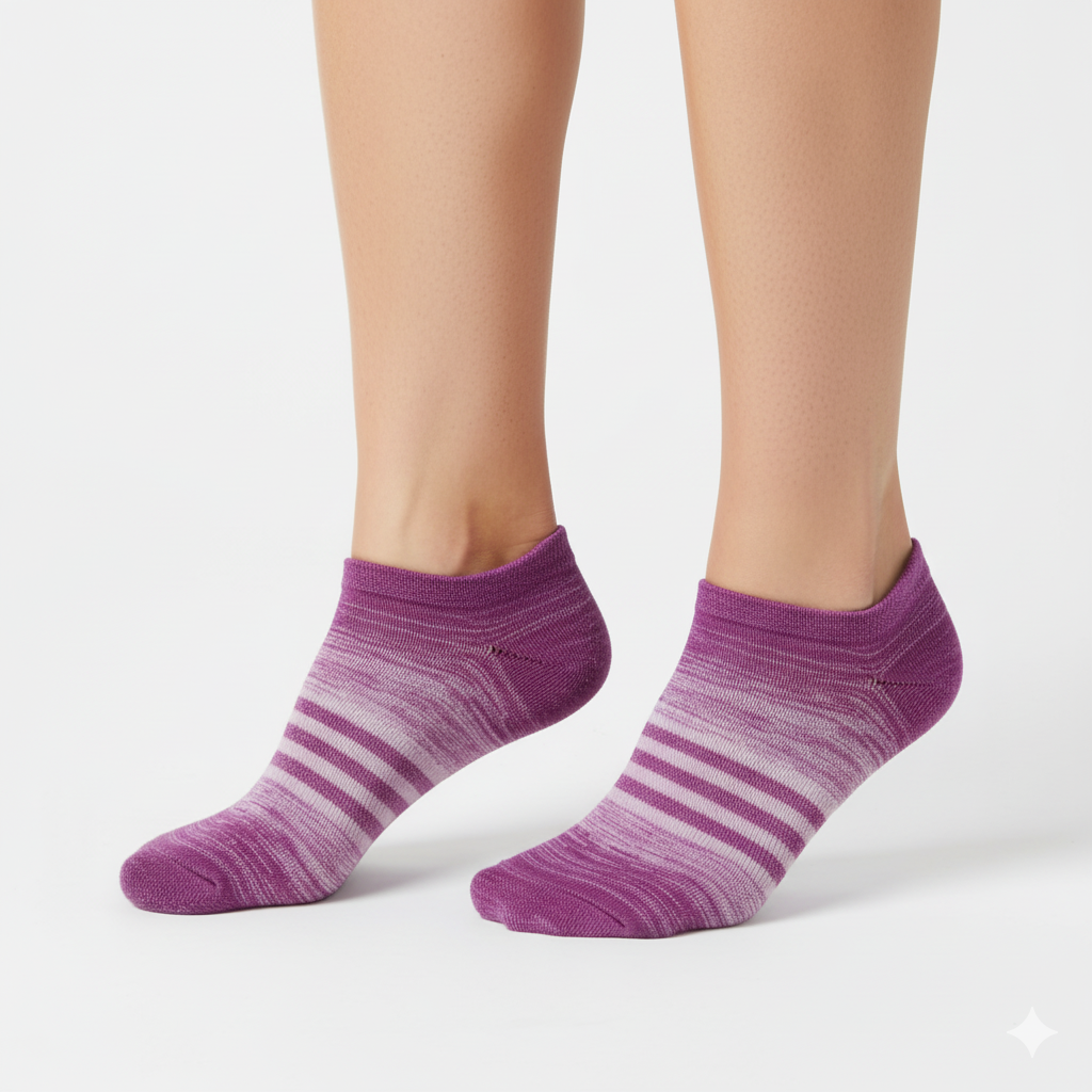 [10133] - 3 Pairs Women’s Cotton Blend Low-Cut Ankle Socks – Breathable Stripes/Plain & Comfort 