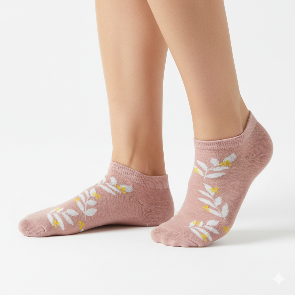 [10155] - 3 Pairs Women’s Cotton Blend Low-Cut Ankle Socks – Breathable Floral/Shape Motifs _0
