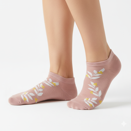[10155] - 3 Pairs Women’s Cotton Blend Low-Cut Ankle Socks – Breathable Floral/Shape Motifs 
