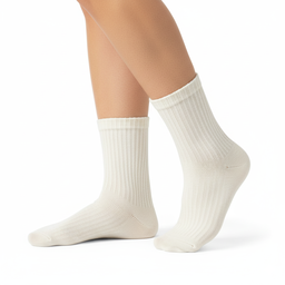 [10166] - 4 Pairs Women’s Cotton-Spandex High-Cut Crew Socks – Soft, Breathable & Minimal 