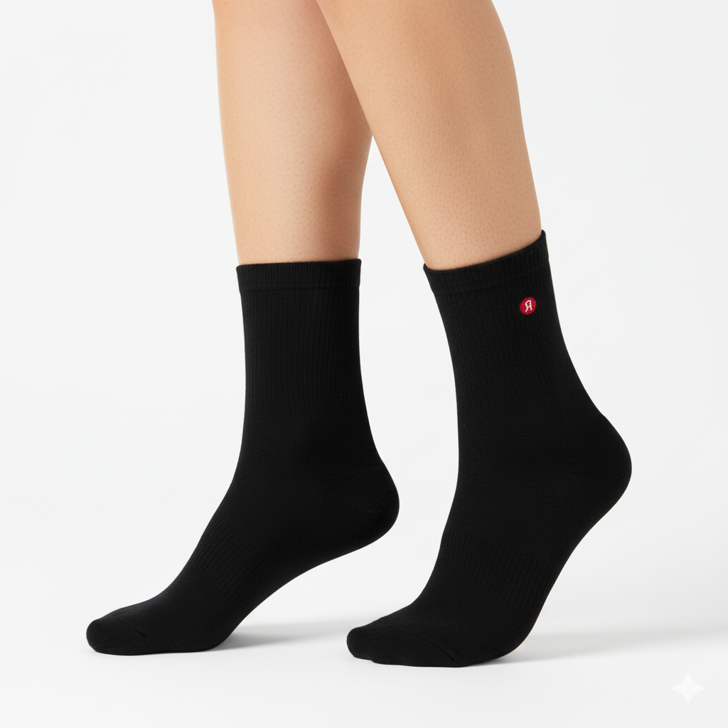 [10168] - 3 Pair Women’s Cotton Blend High-Cut Crew Socks – Breathable, Minimal & Yoga-Friendly 