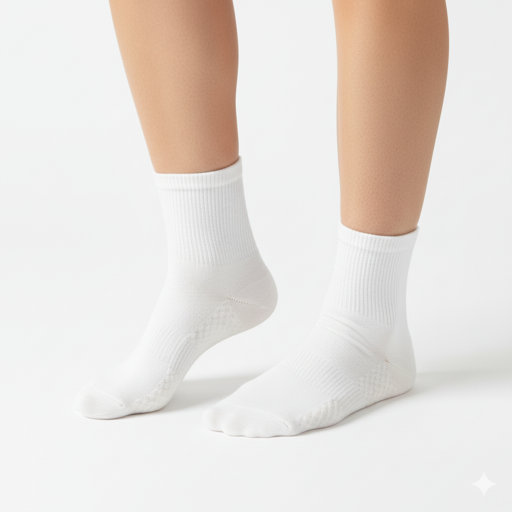 [10171] - 3 Pairs Women’s Cotton High-Cut Crew Socks – Antibacterial, Cushioned & Breathable 