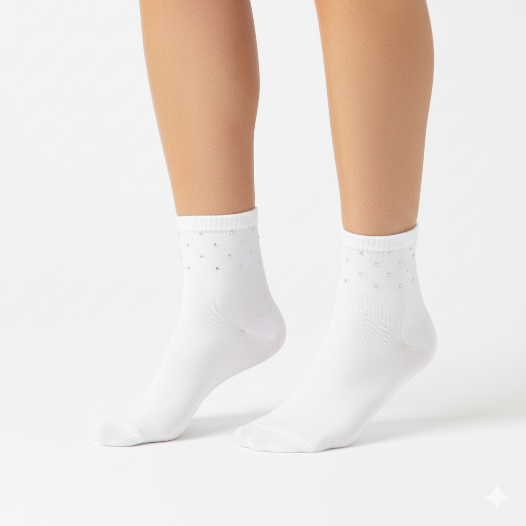 [10176] - 3 Pairs Women’s Cotton Embellished Blend Crew Socks – Breathable, Sweat-Absorbing & Minimal _0