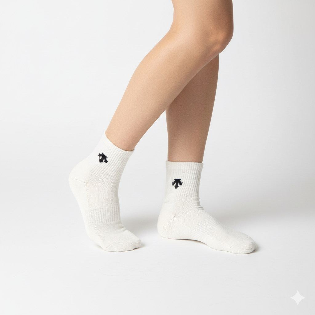 [10183] - 2 Pairs Women’s High-Cotton Crew Socks – Antibacterial, Cushioned & Breathable _0