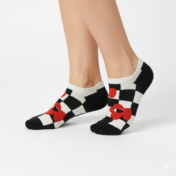 [10192] - 2 Pairs Women’s High-Cotton Low-Cut Ankle Socks – Breathable Shapes/Stripes & Trendy Graphics 