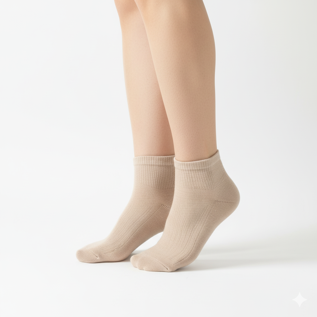 [10195] - 2 Pair Women’s Japanese Cotton Blend Crew Socks – Breathable, Sweat-Absorbing & Minimal 